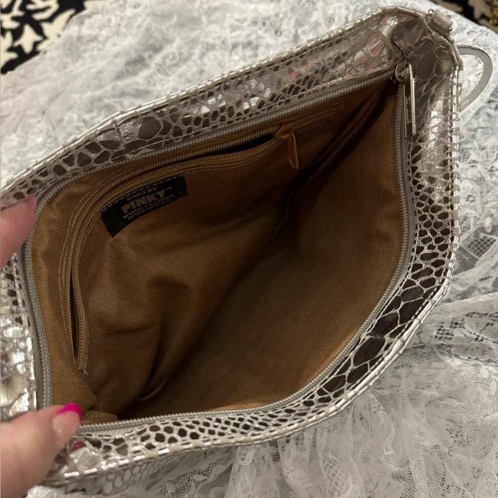 VTG Metallic Silver Patchwork Purse Shoulder Bag EUC USA 90’s 80’s Oversized - Picture 6 of 15